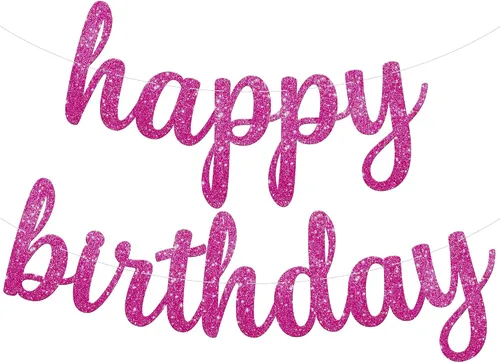 Vista 12 de Cartel cursivo negro de feliz cumpleaños – pre-encordado, 10 pies Decoraciones de feliz cumpleaños con purpurina para mujeres, hombres, niños