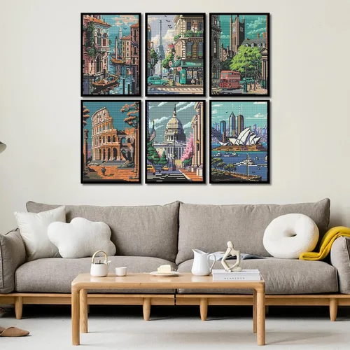 Vista 4 de CYNART Paquete de 6 kits de pintura de diamantes de paisaje para adultos y principiantes, kits de arte de diamantes de fama mundial para adultos