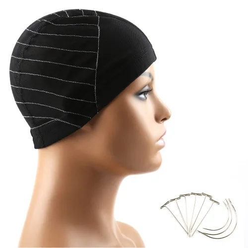 Vista 9 de Bella Hair Gorra de cúpula de mapa para pelucas de encaje frontal, gorra de malla elástica con banda elástica ancha para hacer pelucas, perfecta