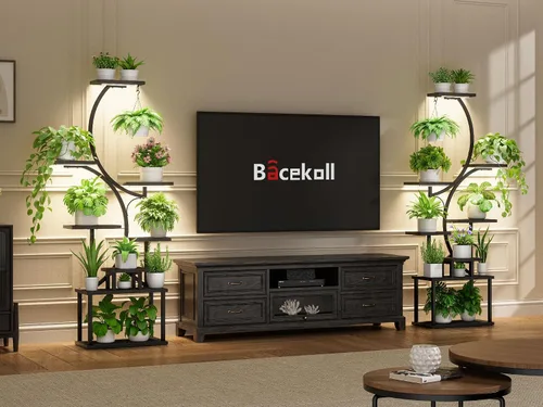 Vista 5 de Soporte para plantas con luces de cultivo para plantas de interior, estante esquinero alto de 8 niveles con luz de espectro completo, en forma de S