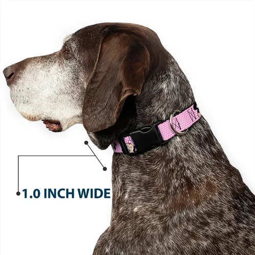 Vista 6 de Buckle-Down Collar de clip de plástico, Minnie Mouse Expressions Polka Dot Rosa/Blanco, 1 pulgada de ancho, se adapta a cuello de 9 a 15 pulgadas