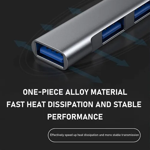 Vista 4 de Divisor USB de aluminio, 4 puertos, concentrador de puerto USB 3.0 de alta velocidad, concentrador USB, cable de extensión USB, divisor