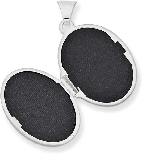 Vista 3 de Plata de ley 925 pulida con patrón reversible con capacidad para 2 fotos, medallón ovalado de desplazamiento, mide 1.102 x 0.669 in de ancho