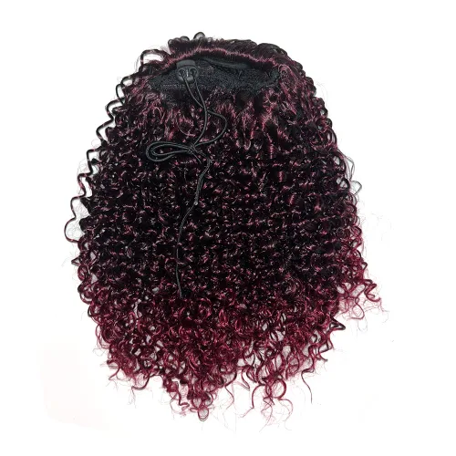 Vista 2 de Extensión de cola de caballo corta afro rizada para cola de caballo afroamericana, extensión de cola de caballo sintética afro rizada para mujeres