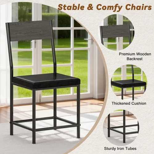 Vista 5 de Juego de mesa de comedor para 4, juego de mesa de cocina y sillas de 5 piezas, mesa de comedor rectangular de madera con marco de metal y tablero