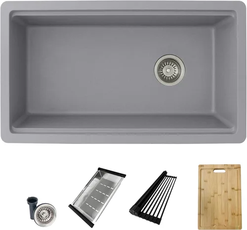 Vista 16 de Stylish S-822L - Fregadero de cocina de granito compuesto de 22 x 17.5 pulgadas, cuenco individual debajo del montaje y caída, 8.25 pulgadas