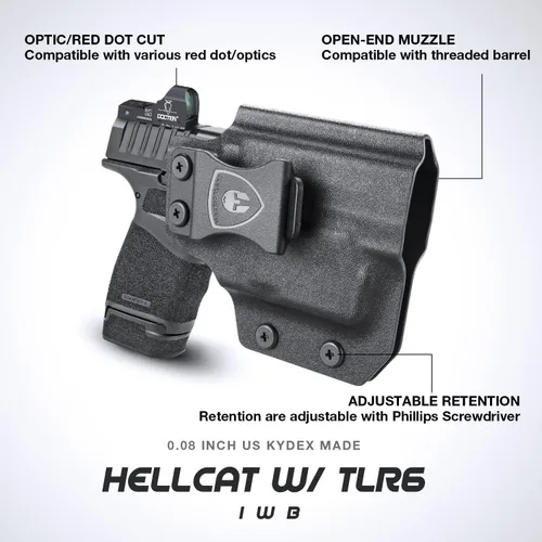 Vista 5 de Hellcat TLR6 Holster, IWB Kydex Funda de corte óptico Ajuste: Springfield Armory Hellcat con TLR6, funda de transporte oculta en la cintura