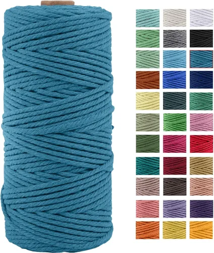 Vista 36 de Cordón de macramé de algodón natural grueso de 3mm x 109 yardas, cuerda de algodón trenzado de 4 hebras para macramé suave de color natural hecho a