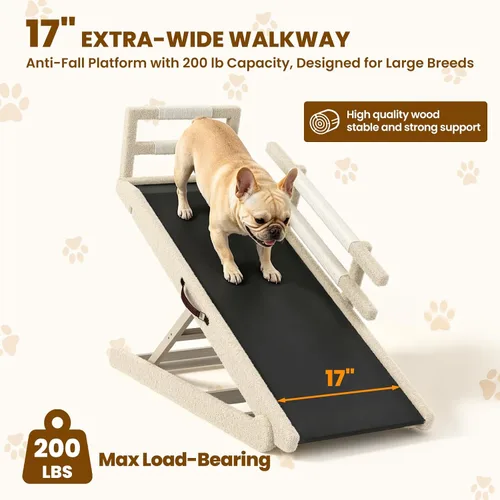 Vista 7 de Rampa para perros para cama, rampa de madera ajustable para mascotas de 46 Beige