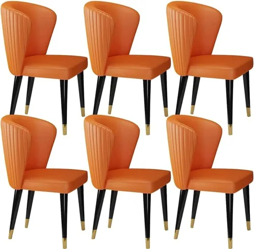 Vista 10 de Juego de 6 sillas de comedor de cuero de microfibra artificial, sillas de cocina con patas de madera maciza para habitación, cocina, sala de estar