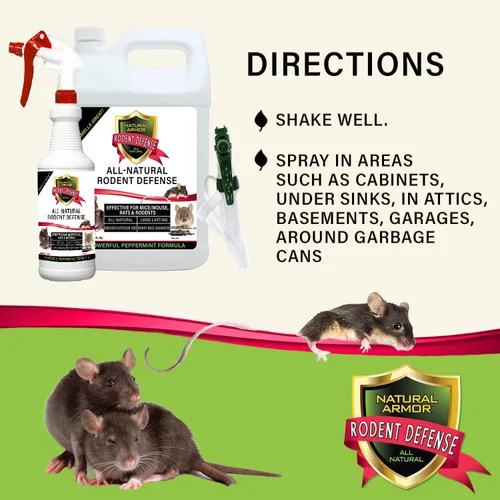 Vista 7 de Natural Armor Repelente de menta para ratones/ratas y roedores. Spray natural para uso en interiores y exteriores, escudo contra roedores - 128 fl
