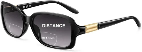 Vista 6 de JM Gafas de Lectura Bifocales Clásicas Rectangulares Elegantes Gafas de Sol Lectoras para Mujeres Todo Negro +1.25