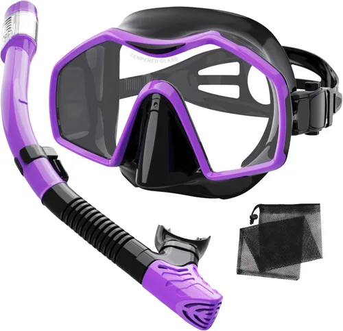 Vista 10 de Snorkeling Gear for Adults,Dry-Top Snorkel Mask Set with Tempered Glass,Anti-Fog & Anti-Leak Panoramic Swim Mask,Adjustable Snorkel Kit with Carry