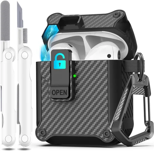 Vista 92 de R-fun Funda de carga compatible con AirPods de 2ª generación 2019, 1ª generación 2016, protección completa contra caídas, tapa desplegable