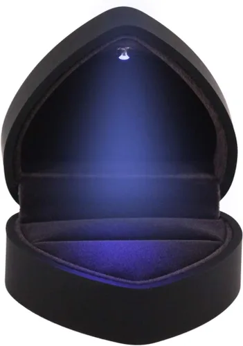 Vista 4 de Naimo Caja de anillo de compromiso, pendientes, moneda, joyero, caja con luz LED, para propuesta, compromiso, regalo de boda Negro
