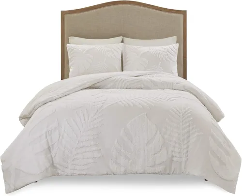 Vista 11 de Madison Park Juego de ropa de cama de algodón chenille con mechones para todas las estaciones, fundas a juego, tamaño matrimonial/queen