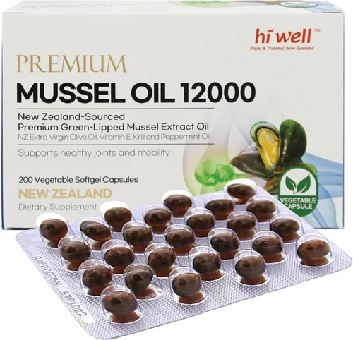 Vista 7 de Hi Well - Aceite de mejillón de labios verdes prémium de Nueva Zelanda/ 200 cápsulas de cápsulas/ Fabricado en Nueva Zelanda/ Procedente de aguas