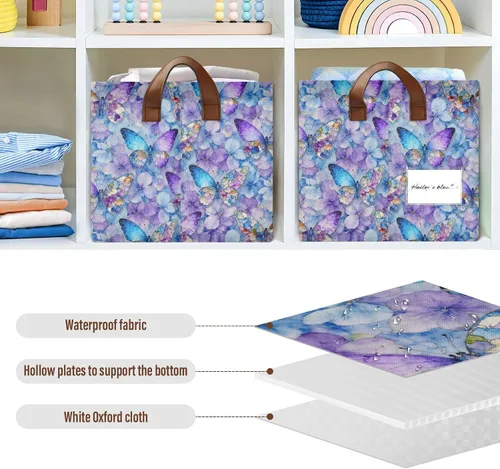 Vista 6 de Dreamlike Butterfly Purple Flowers Storage Baskets for Shelves Closet Storage Bins with Handles Shelves Closet Books for Books cajas organizadoras