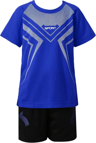 Vista 3 de Fldy Conjunto de camisetas y pantalones cortos de fútbol para niños, de secado rápido, uniforme de entrenamiento de equipo deportivo, manga corta