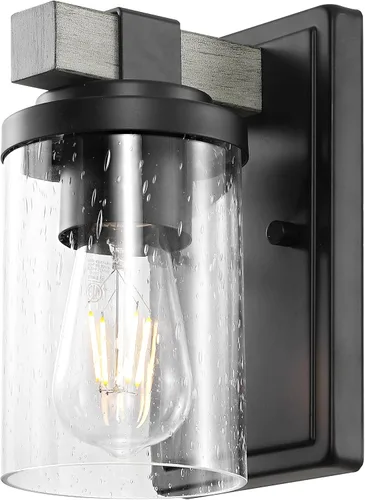 Vista 13 de JONATHAN Y Lámpara de tocador LED de bronce aceitado de 4.5 pulgadas, aplique rústico de granja, pantalla de vidrio sembrado transparente, lámpara