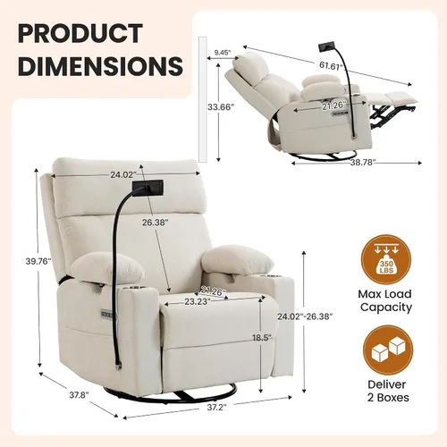 Vista 2 de Mecedora para guardería con reposabrazos ajustables, silla mecedora Beige