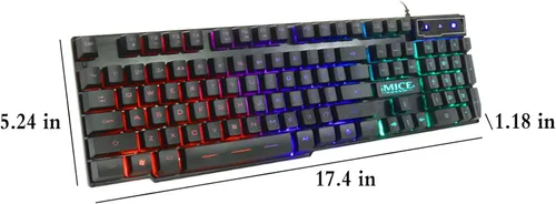 Vista 3 de Teclado para juegos con cable LED tricolor retroiluminación para juegos de 104 teclas Control multimedia para computadora de escritorio IZ9