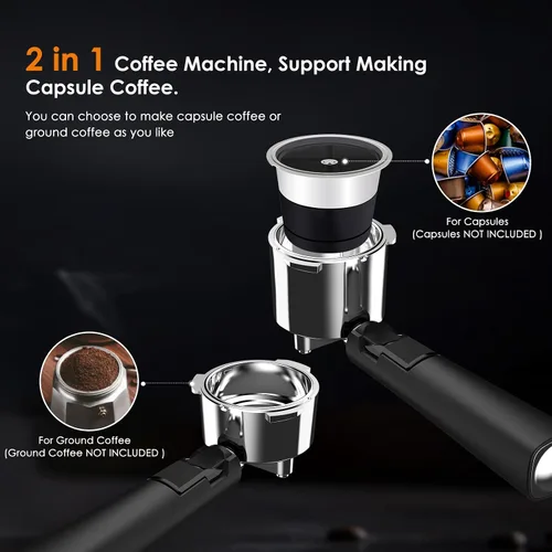 Vista 16 de COWSAR Máquina de café expreso comercial de 20 bares, cafetera compacta con espumador de leche, máquinas de café Expresso con tanque de agua