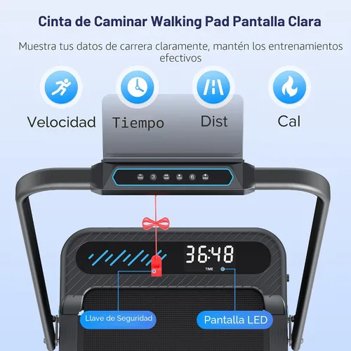 Vista 8 de Cardirun Almohadilla para caminar con 10% de inclinación, 4 en 1 plegable caminadora con barra de mango para espacios pequeños en el hogar, 3.0 HP