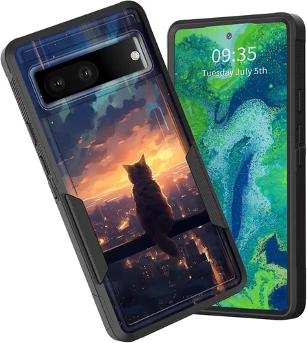 Vista 105 de Funda para Pixel 6A, funda híbrida de doble capa resistente a prueba de golpes de policarbonato duro de silicona suave TPU para Google Pixel 6A