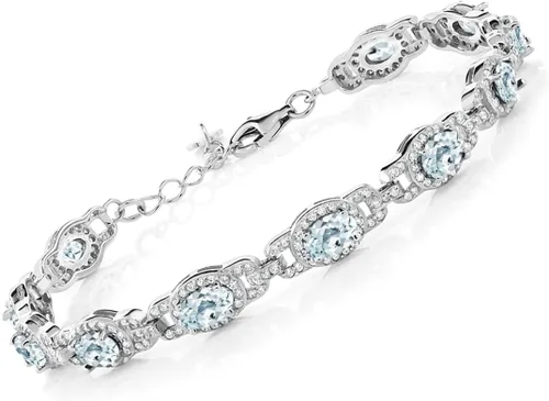 Vista 11 de Gem Stone King 7-14 Cttw Oval Gemstone Birthstone Tennis Bracelet For Women 925 Sterling Silver Oval 6X4MM 7 Inch With 1 Inch Extender Fine
