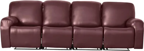 Vista 27 de Vctops - Funda elástica de 6 piezas para sofá biplaza reclinable, de cuero sintético impermeable, protector de muebles antideslizante con borde Negro
