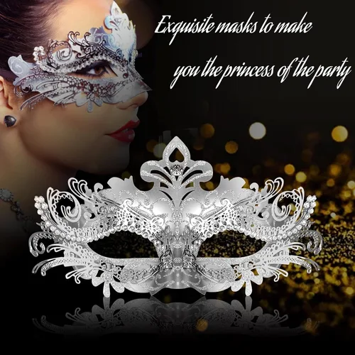 Vista 4 de Máscara de mascarada para mujer, máscara de metal de Halloween, fiesta veneciana, apta para fiestas de disfraces, baile de graduación, Mardi