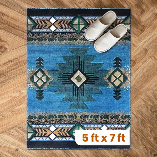 Vista 79 de YHSF South West - alfombra estilo nativo americano del suroeste C318 - fácil de limpiar, gruesa, suave, duradera, alfombra inspirada en tribus