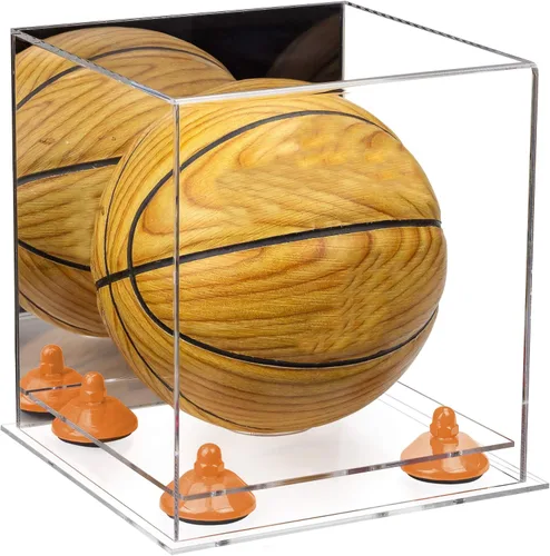 Vista 28 de Better Display Cases Mini acrílico - Miniatura (no tamaño completo) Baloncesto vitrina con elevadores negros y espejo (A015-BR)