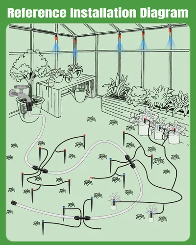 Vista 3 de Pawfly Sistema de riego por goteo para jardín, kit de riego por goteo de 240 pies con tubería de 1/2" y 1/4", emisores ajustables, conectores