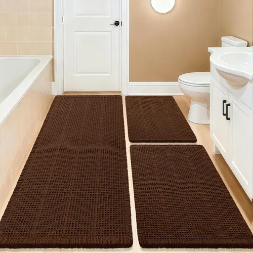 Vista 31 de Tapete de baño con diseño de gofre, moderno, bohemio, absorbente, antideslizante, ultrasuave, lavable a máquina, con letra de baño, dormitorio