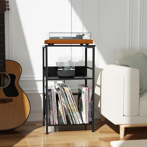 Vista 8 de DALEMHOME Soporte para tocadiscos con estación de carga, mesa auxiliar de 3 niveles para almacenamiento de 100 vinilos, mesa auxiliar para sala
