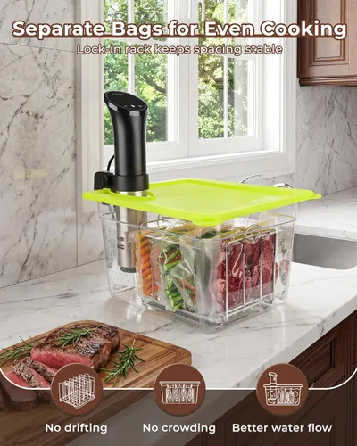 Vista 8 de EVERIE Kit de recipiente Sous Vide de 12 cuartos con tapa plegable + estante divisor de bloqueo + funda aislante - para cocinar largas - Se adapta a