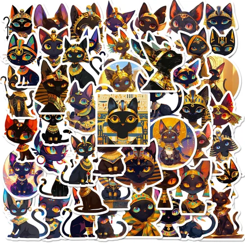 Vista 12 de 50 Calcomanías de Gato Negro de Astrología Tarot - Calcomanías Góticas Medievales de Gatito Bruja Oscura para Portátiles, Botellas de Agua, Álbumes