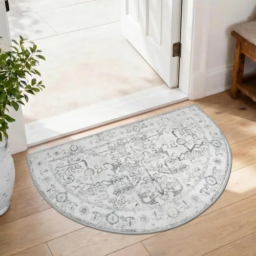 Vista 193 de jinchan Lima - Alfombra simétrica floral geométrica lavable, alfombra de entrada de medio círculo de 2 x 3, alfombra de media luna, suave y Azul