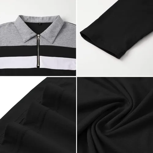 Vista 6 de NAVEKULL Polo de manga corta y larga para hombre, camisa casual con cuello con cremallera de 14