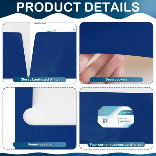 Vista 3 de Yeaqee Paquete de 100 carpetas a granel con 2 bolsillos, carpetas de papel laminado brillante, tamaño carta, tamaño carta, dos bolsillos, Azul