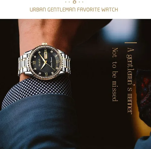 Vista 13 de OLEVS - Relojes de diamantes para hombres, relojes de vestir a prueba de agua, relojes analógicos de cuarzo de lujo con calendario de fecha y correa