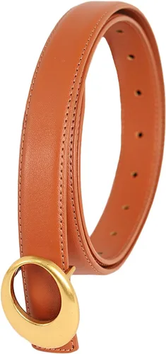 Vista 314 de Cinturón de cuero clásico con hebilla de metal para mujer con vestido de jeans