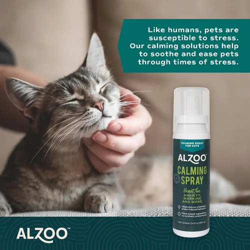 Vista 4 de ALZOO Spray calmante para gatos, a base de plantas, alivio del estrés y la ansiedad, con Nepeta Cataria, sin feromonas sintéticas, alivio del estrés