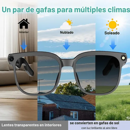 Vista 6 de Lentes inteligentes AI con cámara, 8MP HD Bluetooth gafas con reducción de ruido ENC, lentes reemplazables, control de voz, reproducción de música
