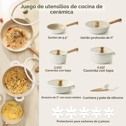Vista 2 de SENSARTE - Juego de utensilios de cocina de cerámica antiadherente, ollas y sartenes no tóxicas y saludables, juego de cocina recubierto