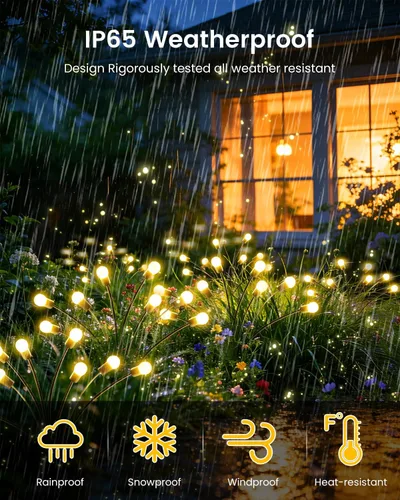 Vista 6 de OZS 4 Pack Total 32 Luces LED Solar de Jardín de Hadas al Aire Libre - Luces Solares de Luciérnagas al Aire Libre, Se Balancean con el Viento Blanco