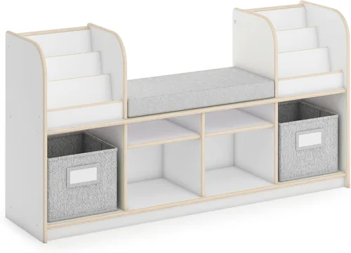 Vista 9 de Guidecraft EdQ - Rincón de lectura - Natural: estantería multiusos de madera y organizador de juguetes; muebles de madera contrachapada de abedul