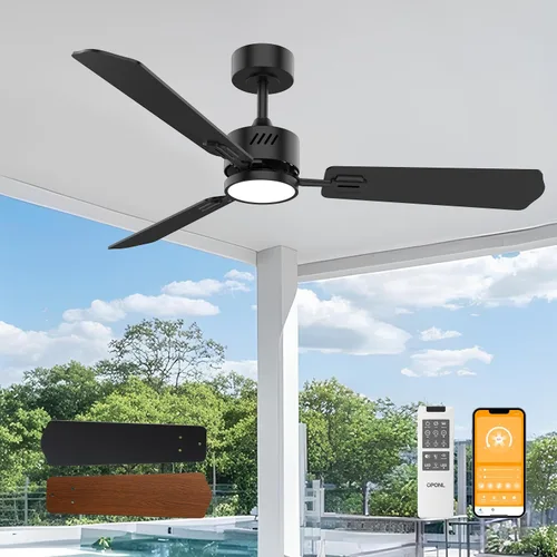 Vista 28 de OPONL Ventilador de techo de 52 pulgadas con luz y control remoto Negro
